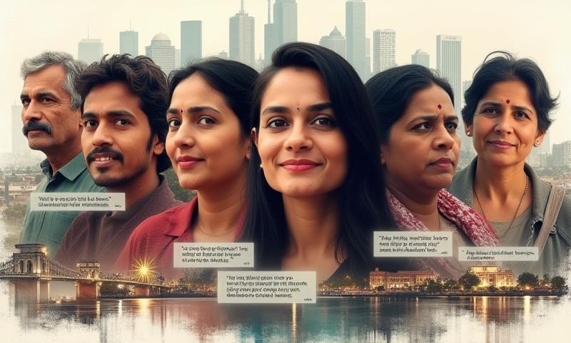 Photo collage of diverse city residents with quote bubbles