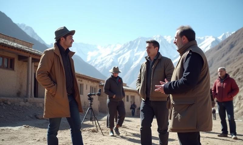 A team of researchers and filmmakers documenting a remote Himalayan village, with local elders sharing stories